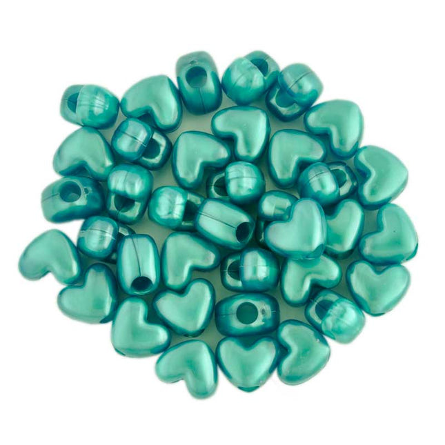Pearl Plastic Heart Bead Teal