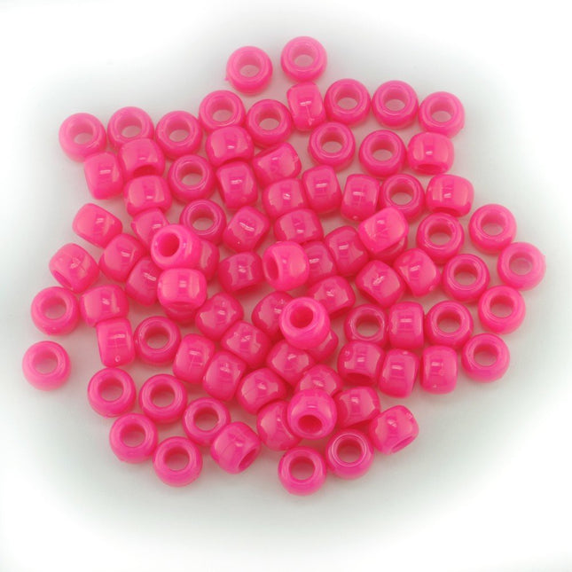 Opaque Plastic Pony Bead Neon Pink