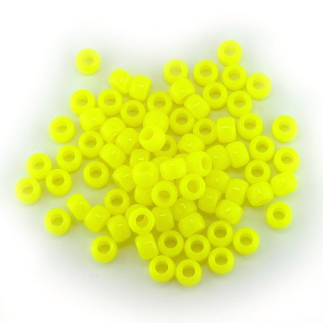 Opaque Neon Yellow Plastic Pony Bead