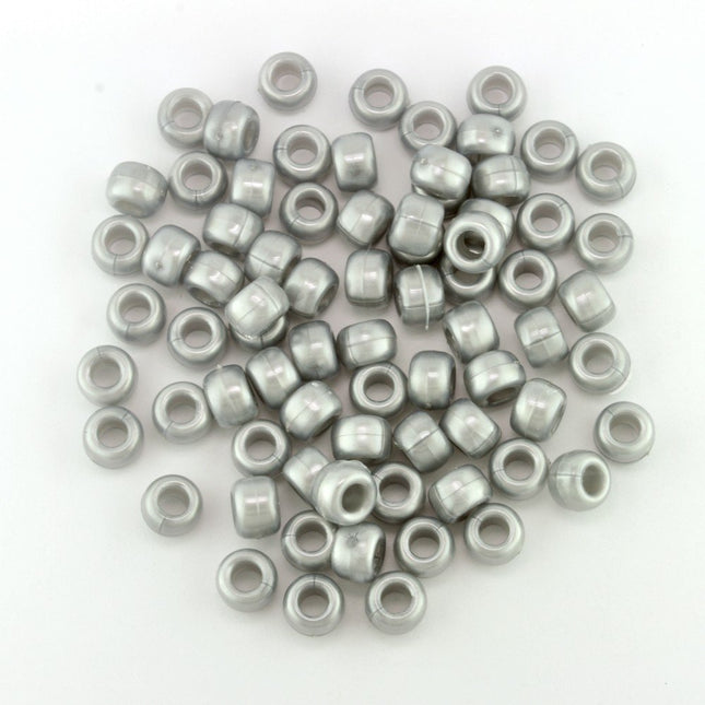 Pearl Plastic Pony Bead Silver Grey
