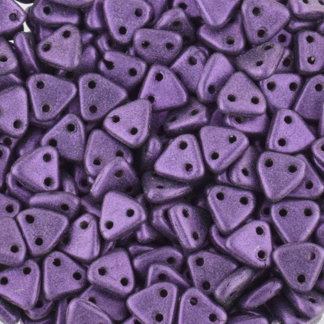 6mm Iridescent Purple 2 Hole Triangle Beads - 50