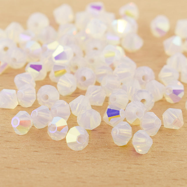 4mm White Opal AB Bicone Preciosa Crystal Bead
