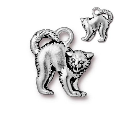 Scary Cat Charm Antique Silver