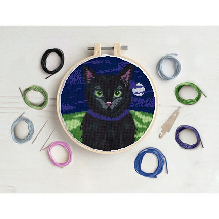 simply make black cat cross stitch kit contents