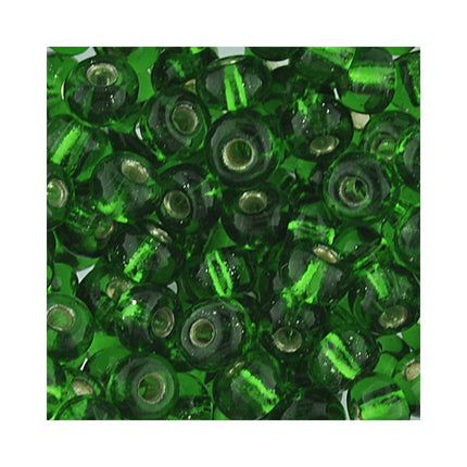 Czech glass size 5 seed beads silver lined green emerald