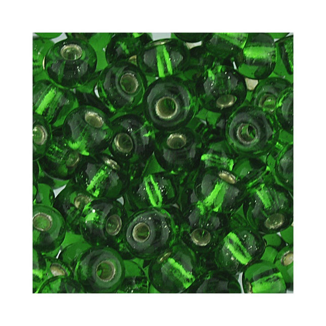 Czech glass size 5 seed beads silver lined green emerald