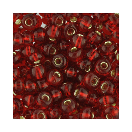 Czech glass size 5 seed beads silver lined red