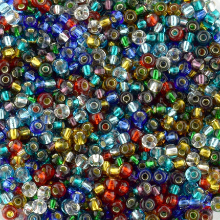 size 8 seed beads in a silver lined mixed colour preciosa seed beads
