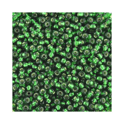 Size 8 silver lined green czech glass seed beads
