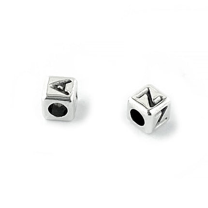 4mm cube letters showing top and sides including 2.1mm sideways hole.