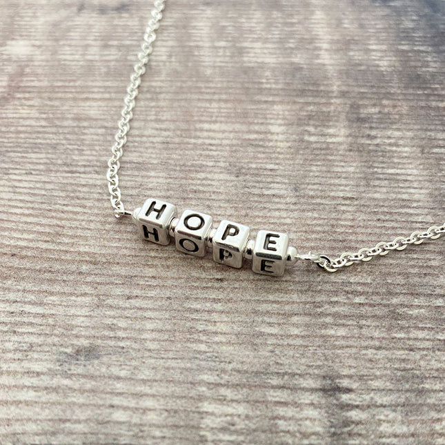 Metal Letter cube bead Jewellery inspiration - HOPE on silver plated chain t create a necklace