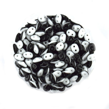 Czech Glass 2 hole Superduo duet bead black and white