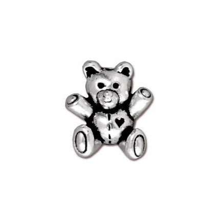 Teddy Bear Bead Antique Silver
