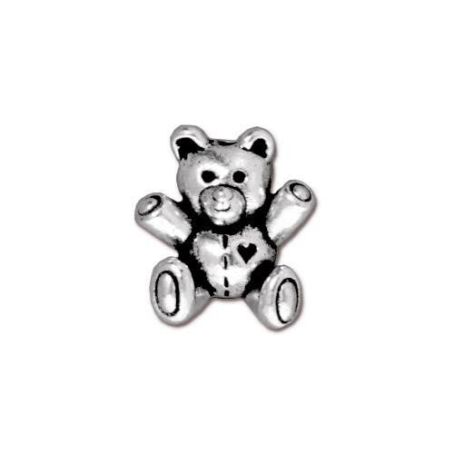 Teddy Bear Bead Antique Silver