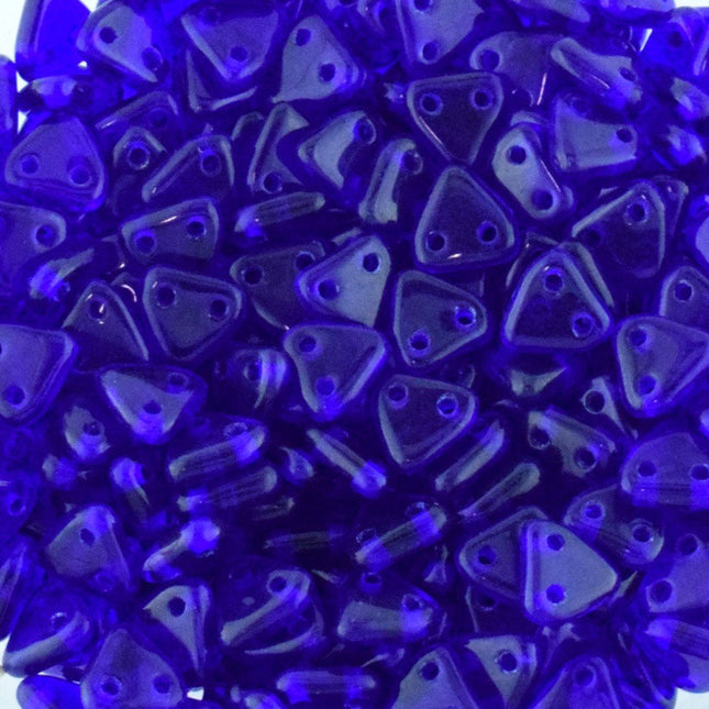 6mm Czech Trans. Blue 2 Hole Triangle Beads - 50
