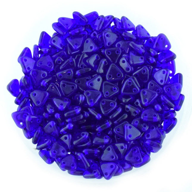 6mm Czech Trans. Blue 2 Hole Triangle Beads - 50