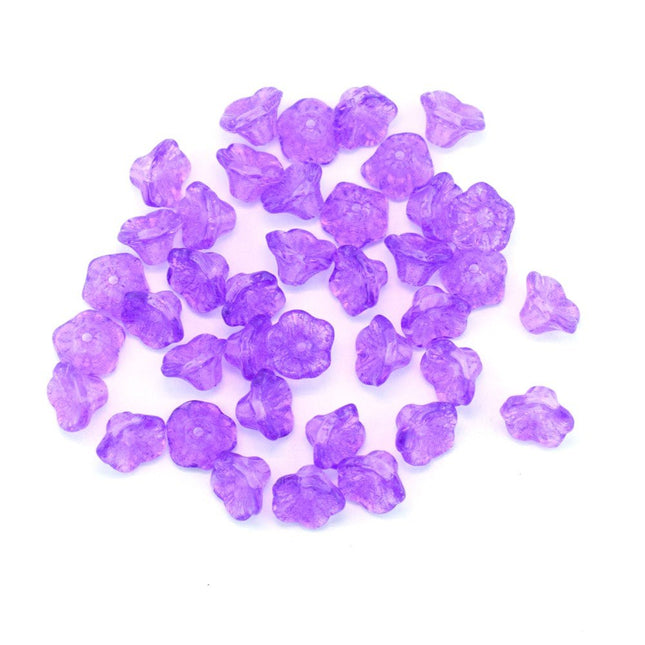 Transparent purple czech glass bell flower beads