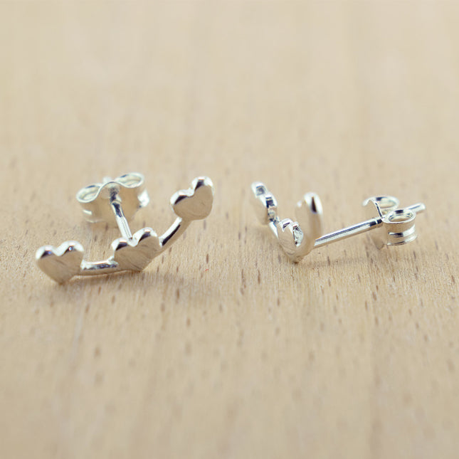 Sterling Silver Trio of Hearts Ear Studs