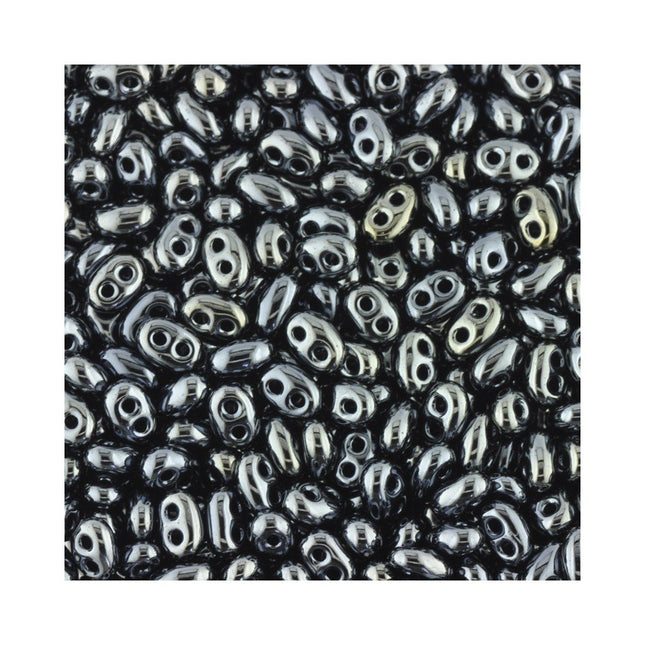 czech glass twin bead haematite