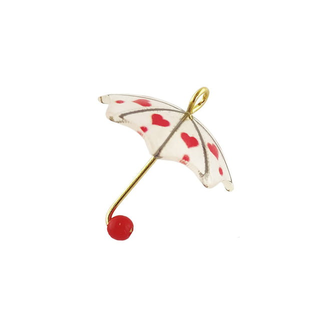 Acrylic Umbrella Pendant White with Red Hearts