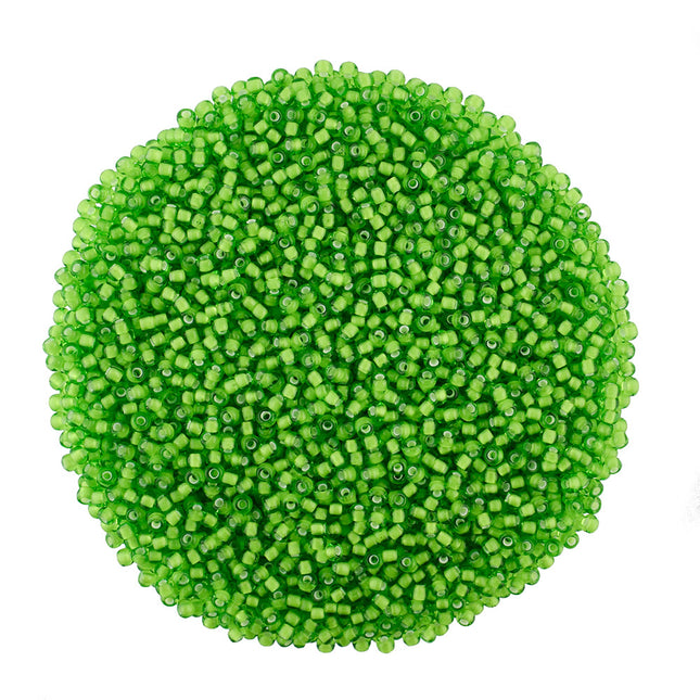 Size 11 White Lined Green Preciosa Seed Beads